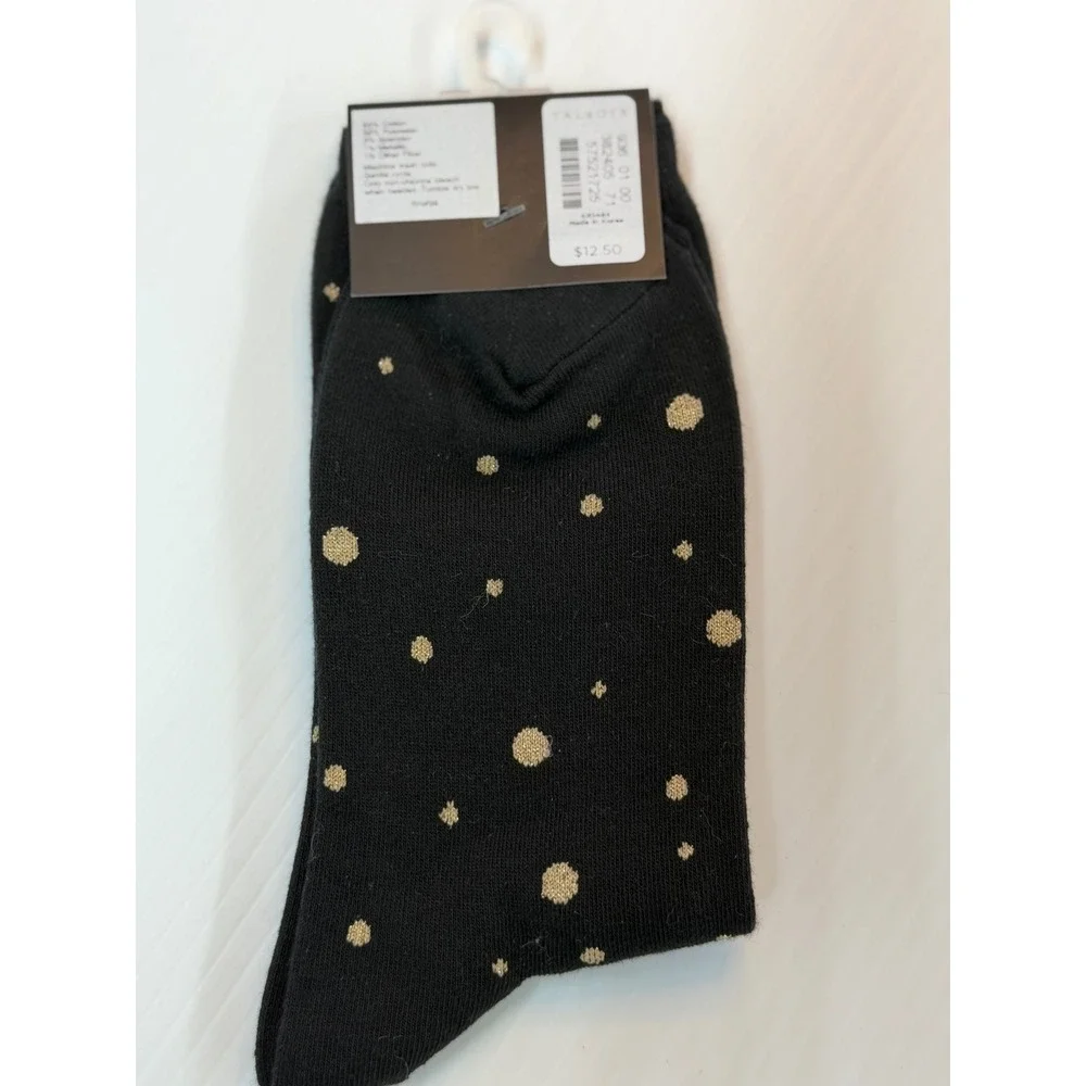 Talbots Trouser Socks Black Gold Joy Holiday Polka Dot Christmas One Size Womens